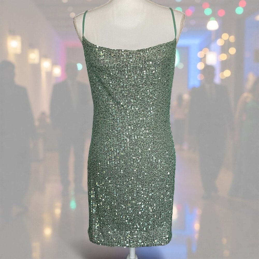 Speechless Aquamarine Womens Large Sequin Mini Dress Open Back Party New Year